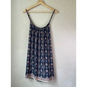 Hollister Navy Blue Sleeveless Dress - Bohemian Print, Casual Sundress